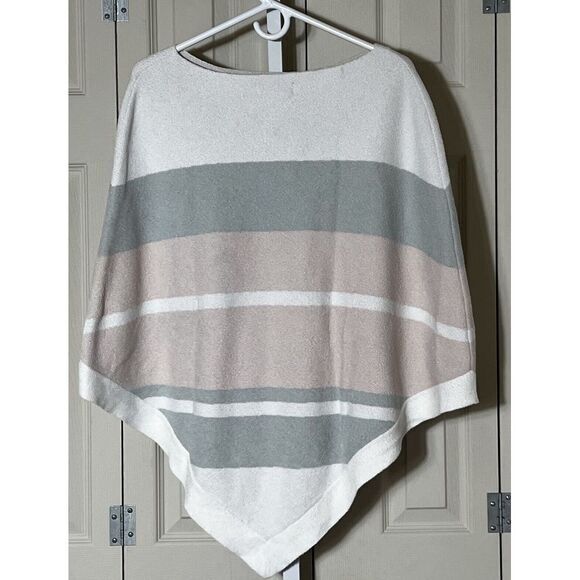 BAREFOOT DREAMS Cozychic UltraLite Knit Poncho White Pink Green Strip One Size - Picture 2 of 6
